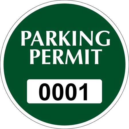 Lustre-Cal Static Cling Parking Permit Green 3in x 3in Circle Serialized 001-050, 50PK 253745SCL1GDi0001